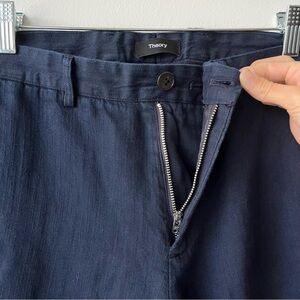 Theory Zaine Navy Woven Linen Blend Pants Men 29 (31x31) Slim Fit Chino Trousers